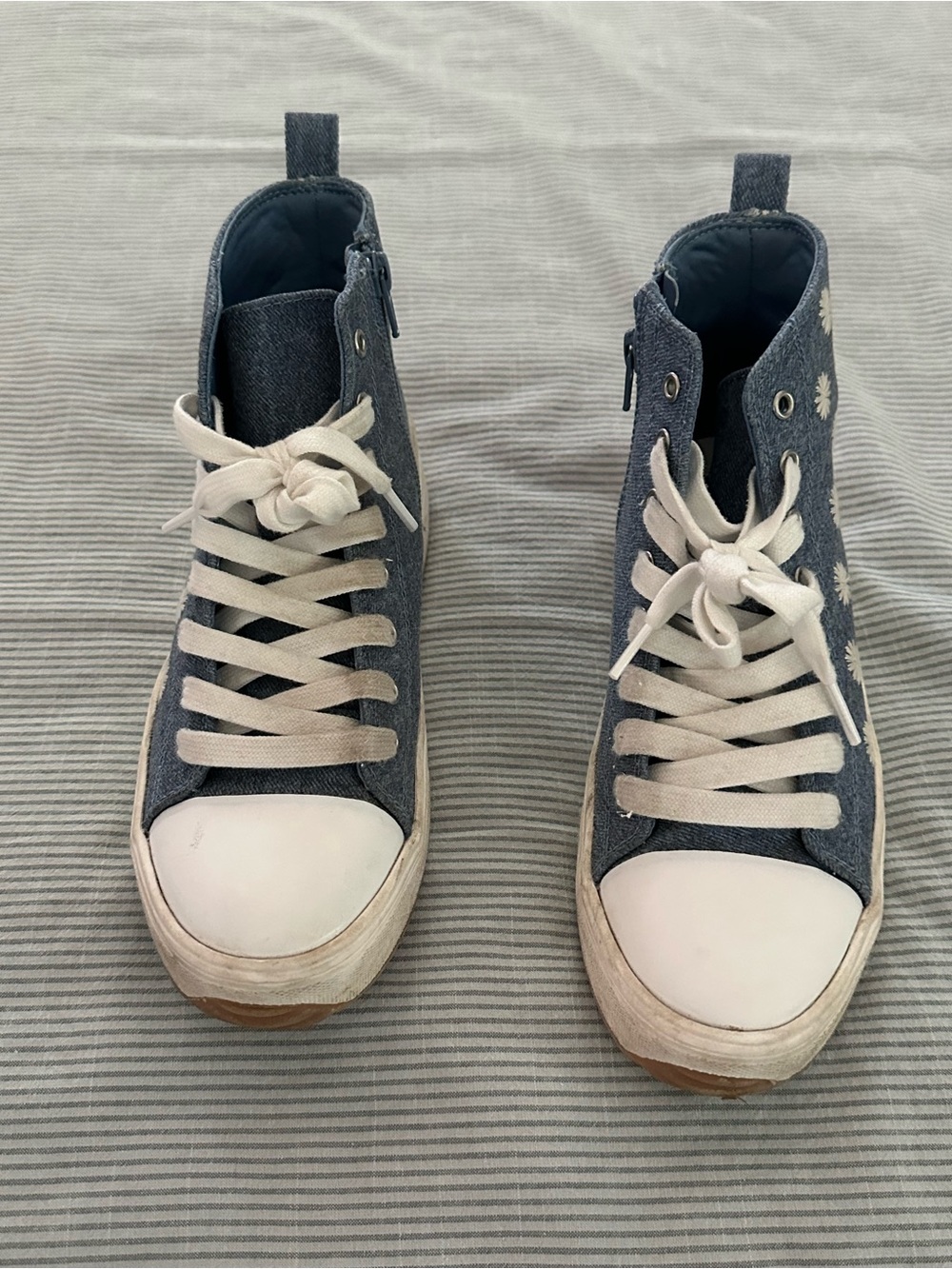 Target Girl’s High-Top Sneakers in Denim Blue with White flower Accents